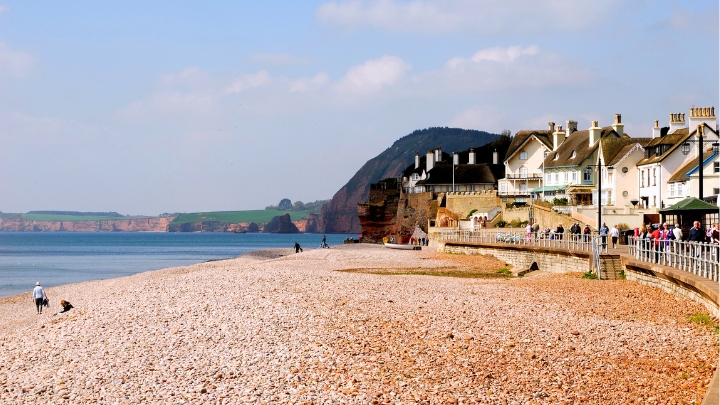 View of Sidmouth sea front and beach in East Devon