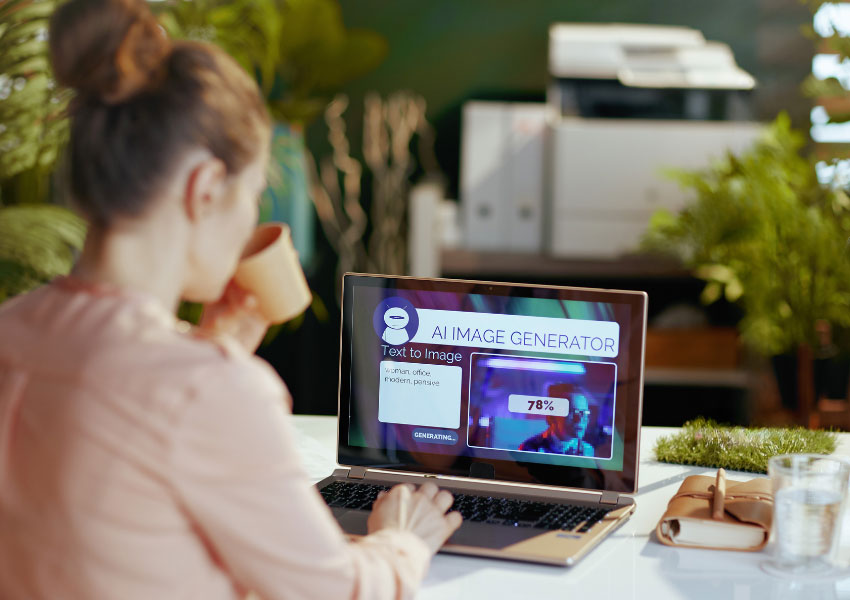 Woman using AI app on her laptop