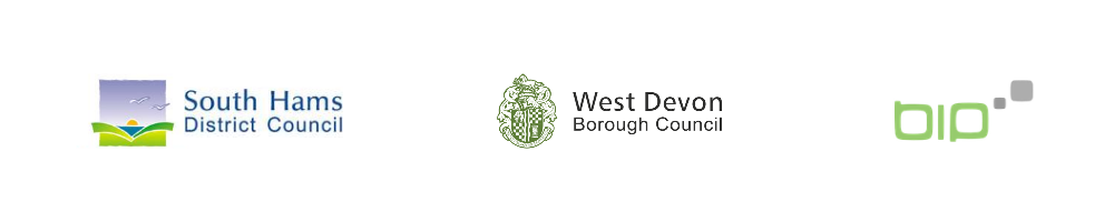 Logos for South Hams District Council, West Devon Borough Council and Business Information Point